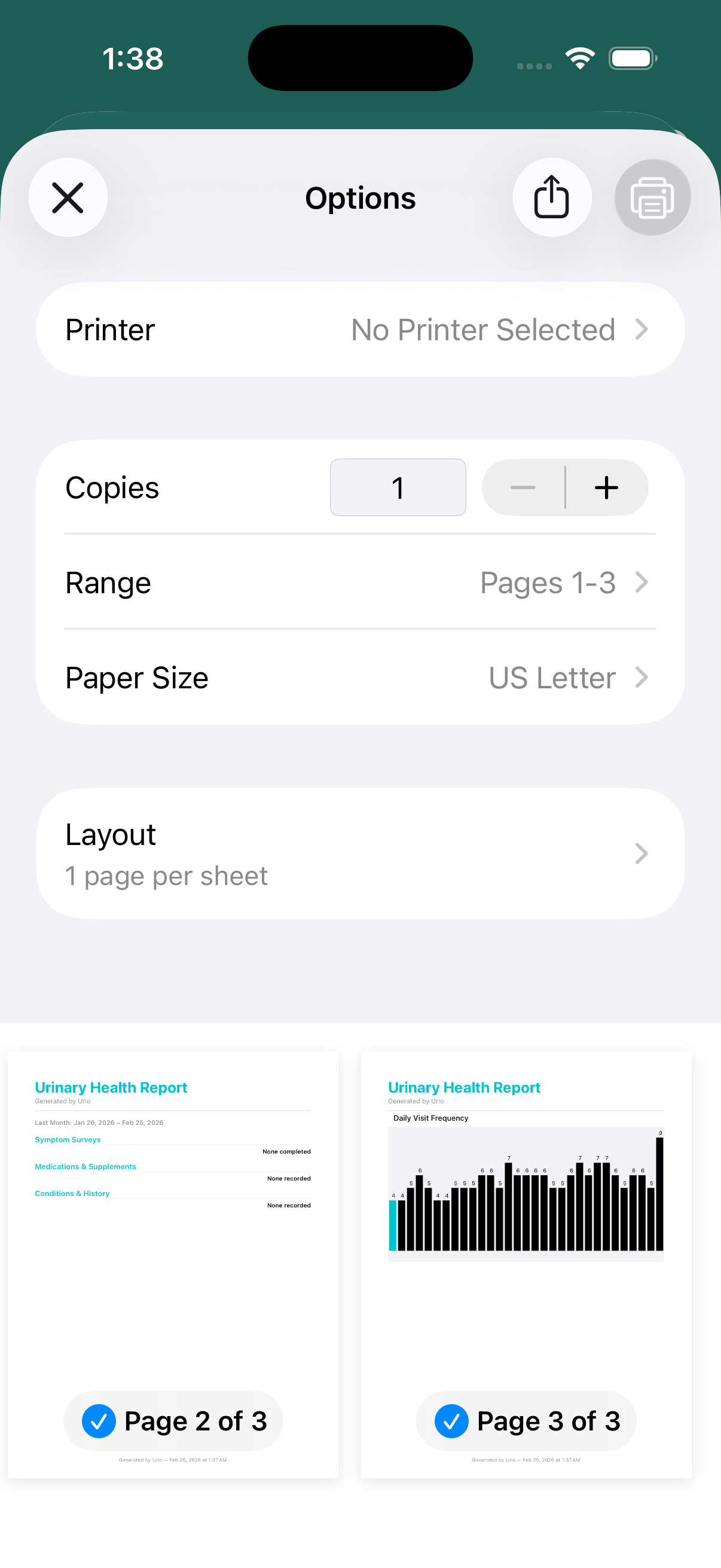 Screenshot 5 - Printable Report to discuss with healthcare proiders